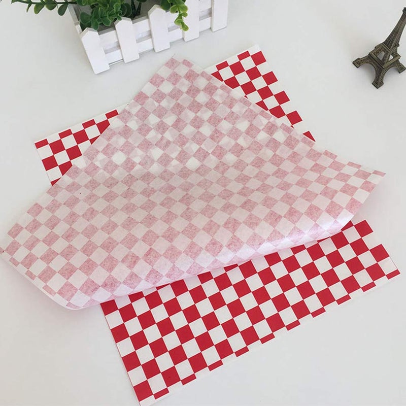 FEOOWV Retro Style Fast Food Basket (12Pk) and Checkered Deli Liner (100 Pk) Combo. Fast Food Basket Are Dishwasher Safe. Disposable Deli Paper Squares for Easy Cleanup (Red) - Image 4